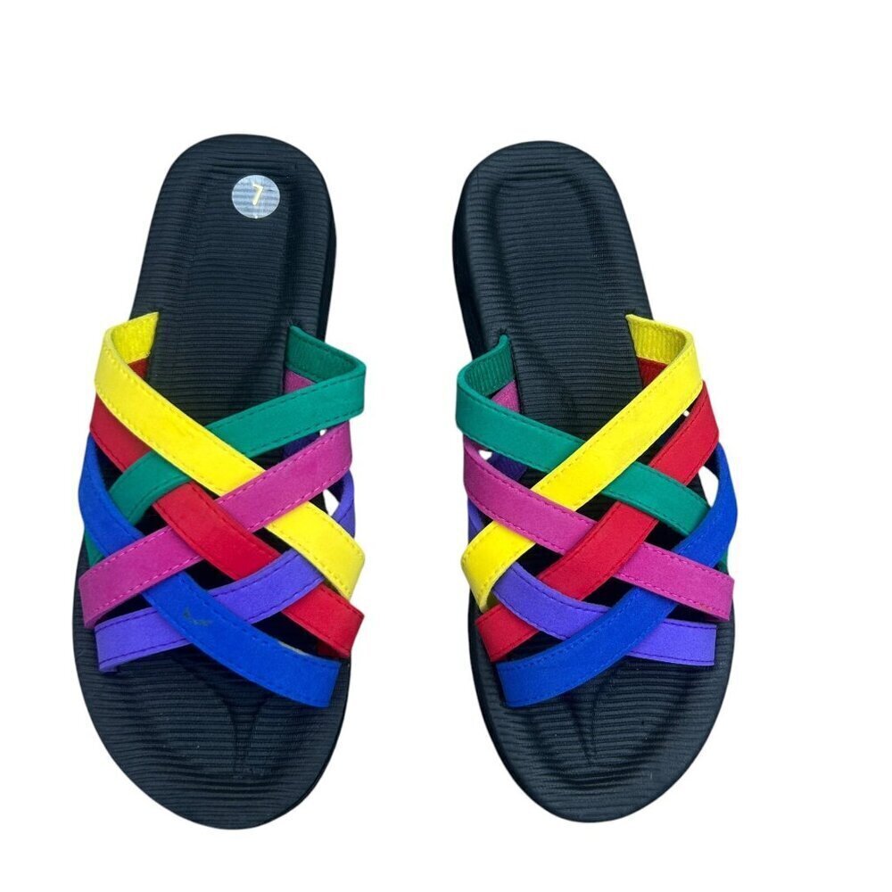 Rainbow Cross Strap Women's Beach Summer Slip On Sandals Size 7